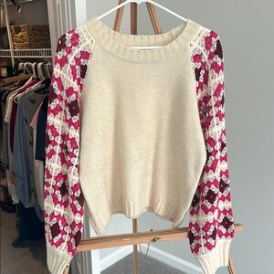 Cream and Pink Patterned Women's Sweater
